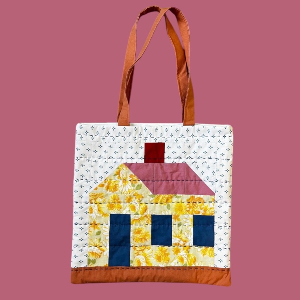 Handmade House Quilt Block Tote